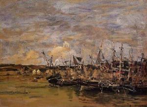Portrieux, Fishing Boats at Low Tide by Eugene Boudin