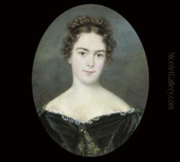 A Young Lady In Loden Green Dress, Her Hair Upswept In A Plait With Curls - view 1
