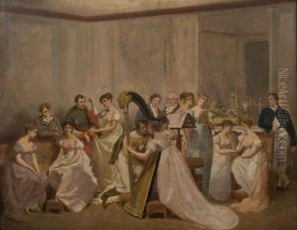 Une Soiree A La Malmaison : L'imperatrice Josephine Et L'empereuralexandre Autour D'une Harpe - view 1