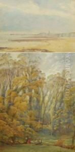View Of Cromer; And Figures In A Woodland by Frederick Vigers