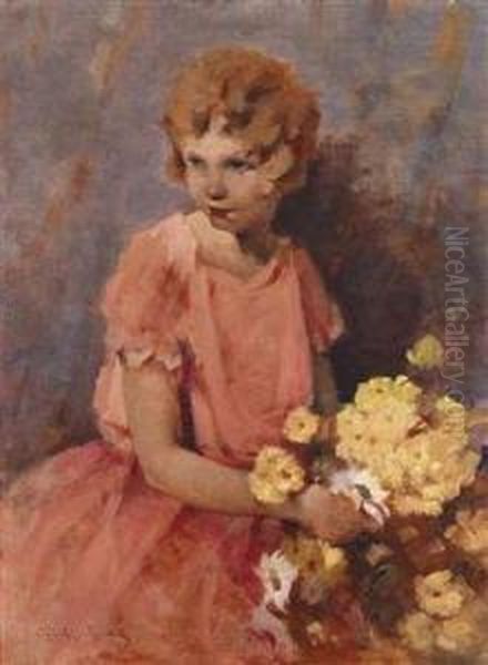 Girl With Bouquet Of Flowers - view 1