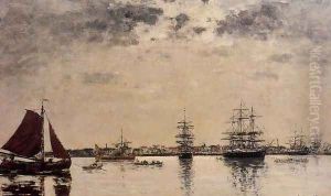 Anvers, boats on the River Scheldt I by Eugene Boudin