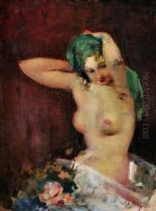 Akt So Zelenou Satkou by Bertalan Vigh