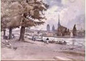 Vieille Ville De Rouen Vue De L'autre Berge De La Seine by Pierre Vignal
