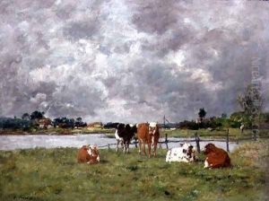 Cows in a Field under a Stormy Sky, 1877 by Eugene Boudin