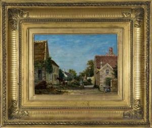 Village Street Scene With Figures And Horse.