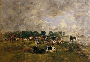 Cows in the Fields by Eugene Boudin
