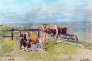 Cows on a Cliff at Villerville by Eugene Boudin