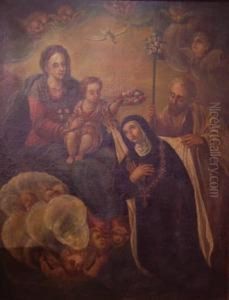 <sagrada Familia Con Santa Rosa De Lima>. by Antonio Viladomat Y Manalt