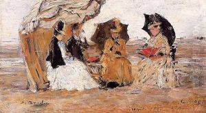 Trouville, under a Tent by Eugene Boudin