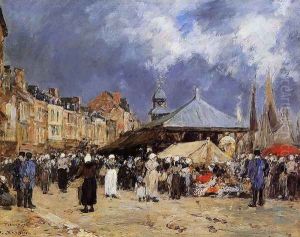 Market at Trouville by Eugene Boudin