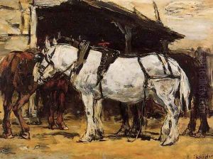 Harnessed Horses by Eugene Boudin