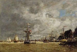 Anvers, Boats on the Ecaut by Eugene Boudin