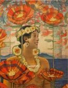 Hportrait Of A Woman And Flowers by Hernando Gonzallo Villa