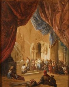 Misa En El Interior De Un Templo by Genaro Perez Villaamil Y Duguet