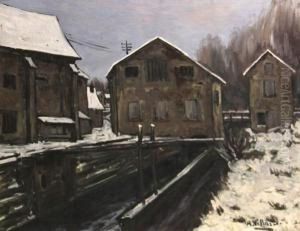 View Of A Canal And Mill In The Snow by Antoine Villard
