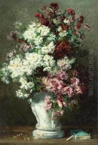 A Still Life Of Chrysanthemums In An Urn by Jenny Villebesseyx