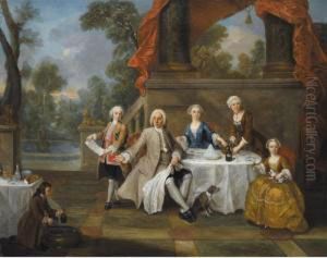 Elegant Family At Lunch In Their Garden