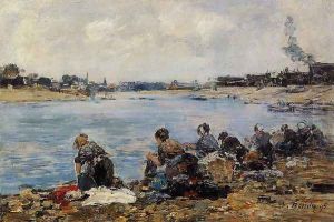 Laundresses on the Banks of the Touques V by Eugene Boudin