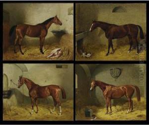 A Set Of Four Paintings Of Horses; Indienne, Conception, Chelsea And Awor A Set Of Four Paintings Of Horses; Indienne, Conception, Chelsea And Awor