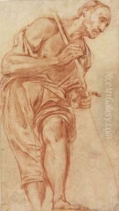 Study Of A Standing Man, Holding A Staff, Seen From Below by Carlo Vimercati
