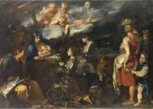 Adorazione Del Bambino Con San Luca by Carlo Vimercati