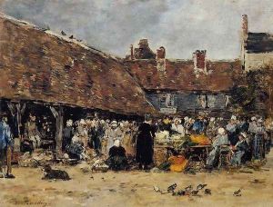 Market at Trouville I by Eugene Boudin
