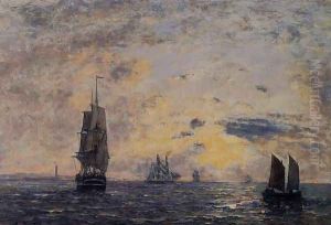 Seascape, Fishing Boats by Eugene Boudin
