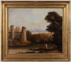 Landscape With Figures And Castle Ruins by George Vincent