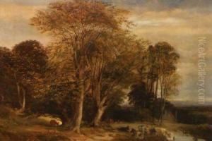Wooded River Landscape With Cattle