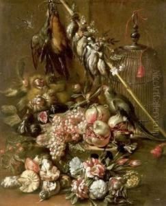 Nature Morte Aux Fleurs, Fruits Et Trophee De Chasse
