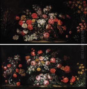 Coppia Di Nature Morte Con Fiori by Giuseppe Vincenzino