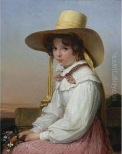 Portrait Of Nency Destouches by Auguste Jean Bapt. Vinchon