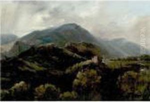 View Of The Mountains Near Tivoli by Auguste Jean Bapt. Vinchon