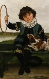 Portrait Of A Boy With A Cavalier King Charlesspaniel And Hoop