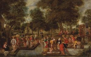 Washerwomen On The Outskirts Of A Village by David Vinckboons I