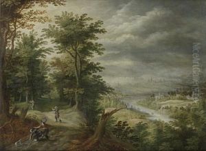 Bandits Attacking Travellers In A Wood, An Open River Landscape In The Distance