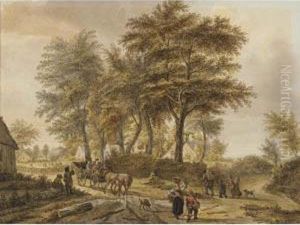 Landscape With Peasants, Cottages And Horse And Cart