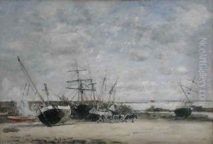 Vessels and Horses on the Shoreline by Eugene Boudin