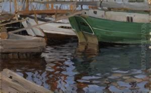 Boats In Arkhangelsk Port by Sergey Arsenievich Vinogradov