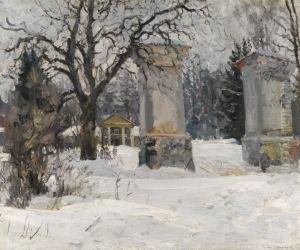 Entrance To An Estate In Winter by Sergey Arsenievich Vinogradov