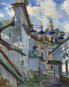 The Belfry And Cupola Of The Uspensky Cathedral Of The Pskovo-pechersky Monastery by Sergey Arsenievich Vinogradov
