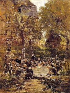 Laundress, near Trouville by Eugene Boudin