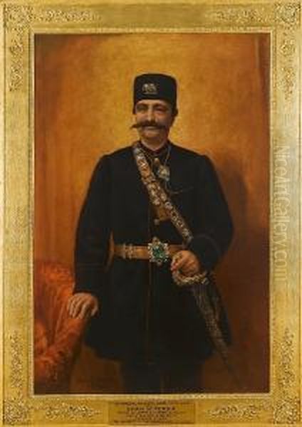 An Official Portrait Of Nasr Al-din Shah Qajar (reg. 1848-1896), Painted On The Occasion Of His Second State Visit To England In 1889 - view 1