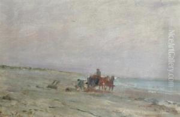 Cart And Riders By The Shore - view 1