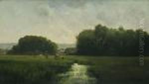 Cows Grazing In A River Landscape by Frederick Porter Vinton