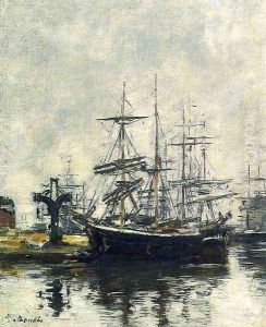 Le Havre, Sailboats at Dock, Bassin de la Barre by Eugene Boudin