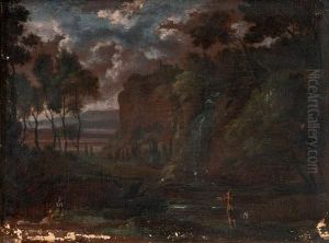 Paesaggio Con Cascata E Figure by Gian Battista Viola