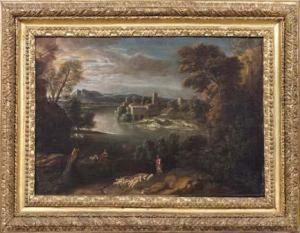Paesaggio Con Figure E Villaggio Presso Un Fiume by Gian Battista Viola