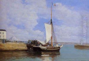 Honfleur, the Port, Docked Sailboat by Eugene Boudin